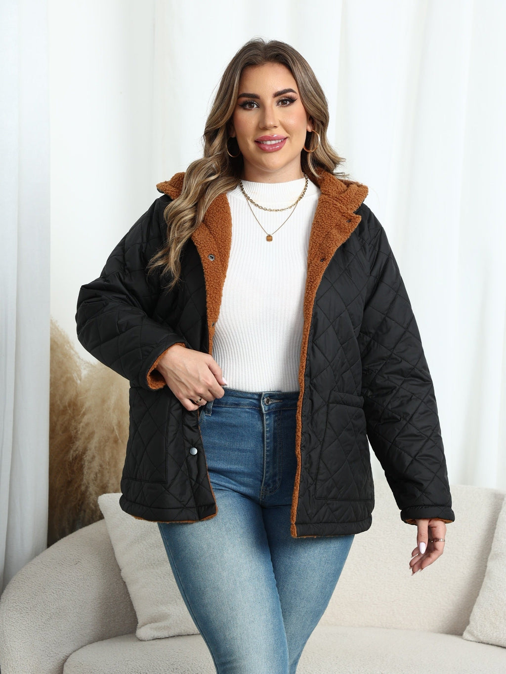 Nina | Women's Plus Size Plush-Lined Hooded Quilted Jacket
