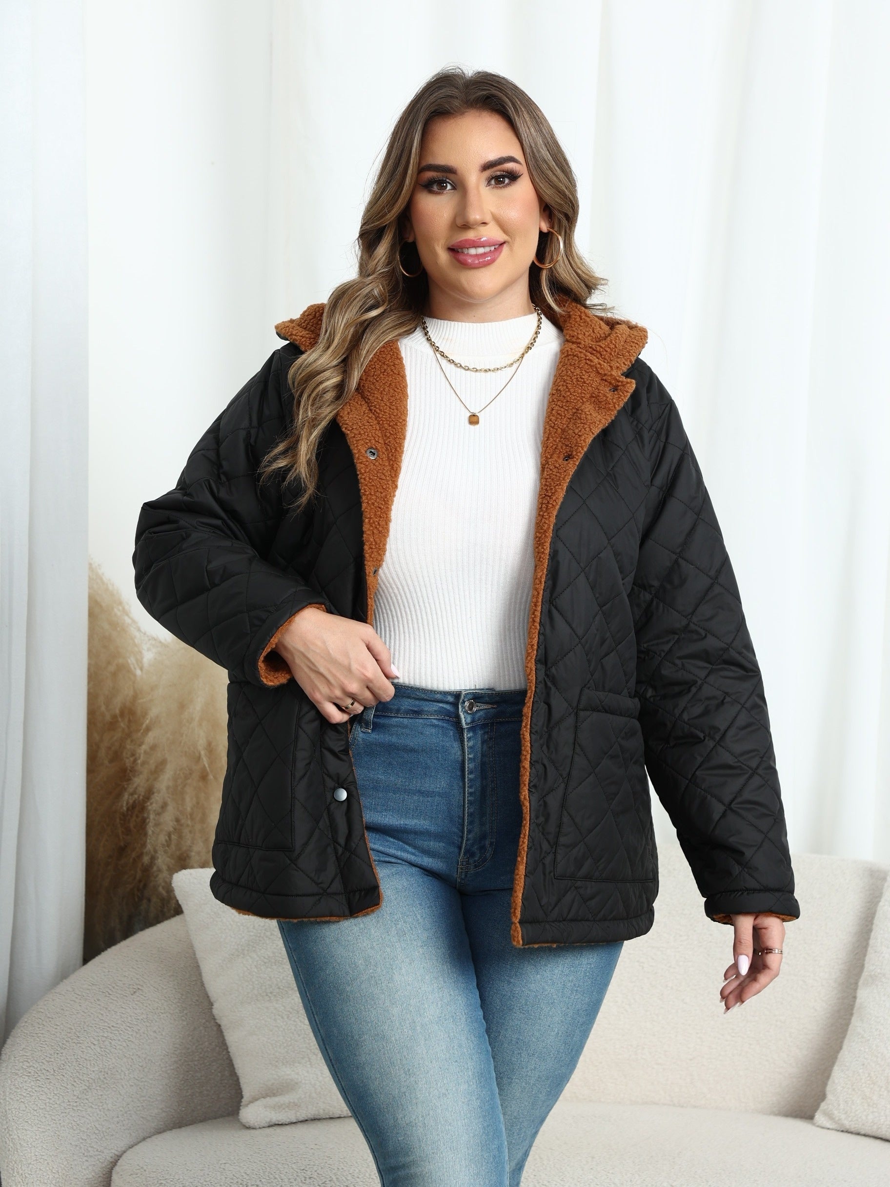 Nina | Women's Plus Size Plush-Lined Hooded Quilted Jacket