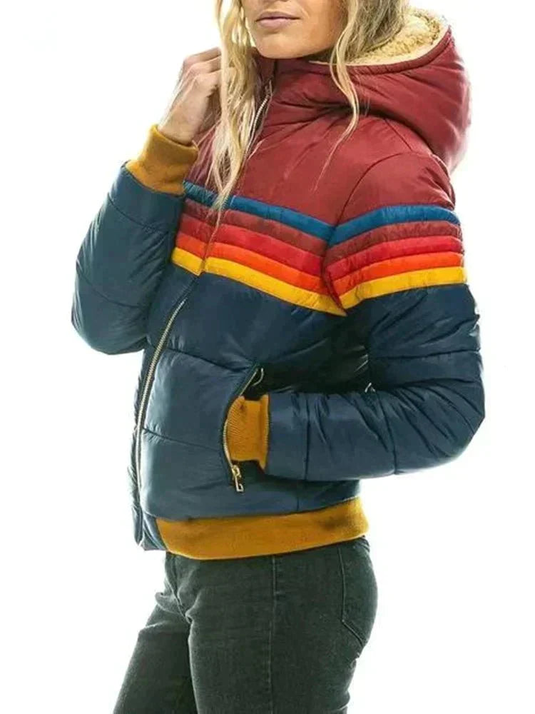 Elise | Women's Colorblock Hooded Quilted Bomber Jacket