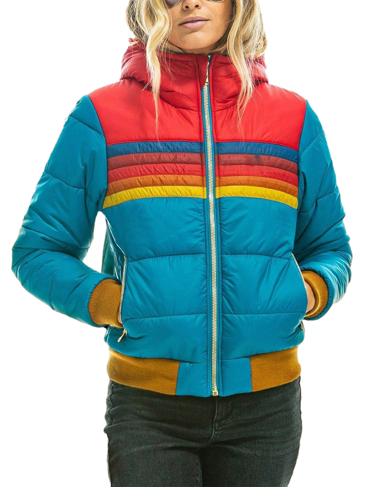Elise | Women's Colorblock Hooded Quilted Bomber Jacket