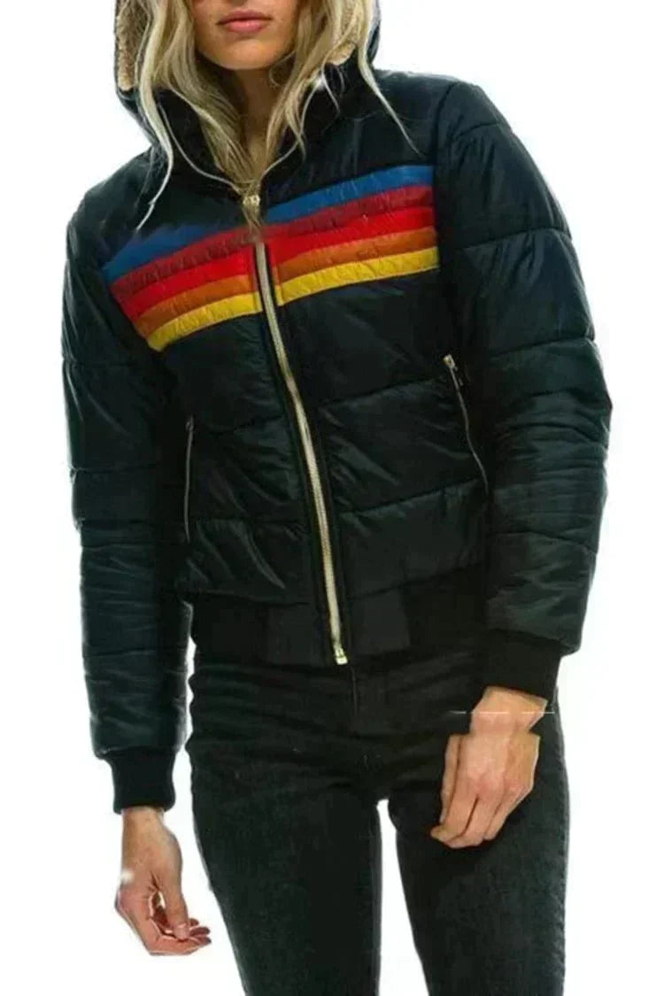 Elise | Women's Colorblock Hooded Quilted Bomber Jacket