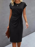 Persephone Elegant Midi Dress with Round Neckline