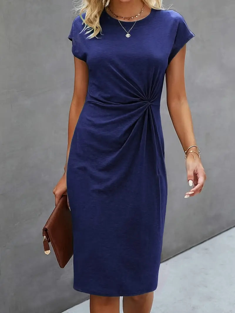 Persephone Elegant Midi Dress with Round Neckline