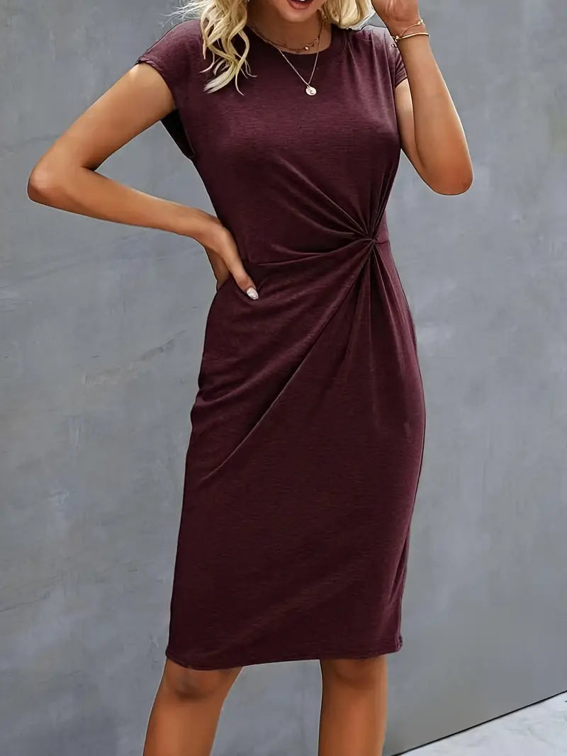 Persephone Elegant Midi Dress with Round Neckline