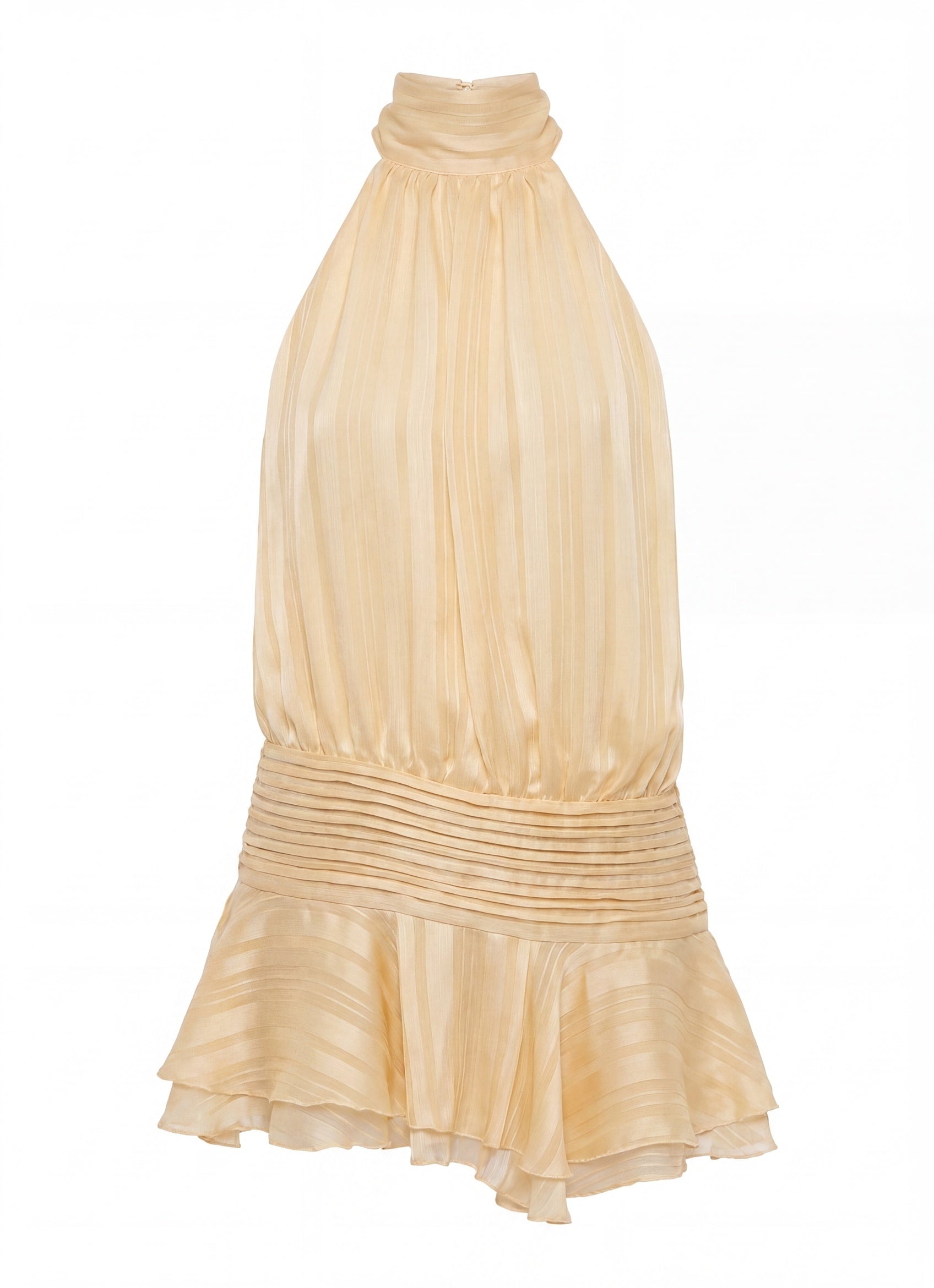 Isadora Women’s Halter Mini Dress | High Neck | Pleated Skirt with Ruffle | Open Back with Tie Detail