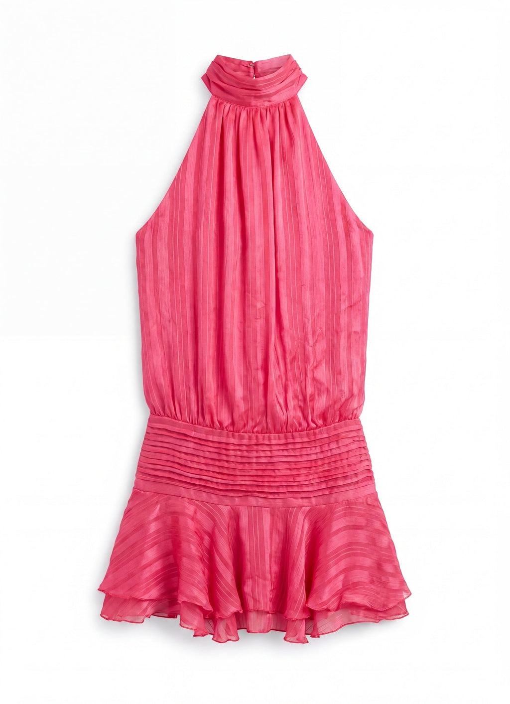 Isadora Women’s Halter Mini Dress | High Neck | Pleated Skirt with Ruffle | Open Back with Tie Detail