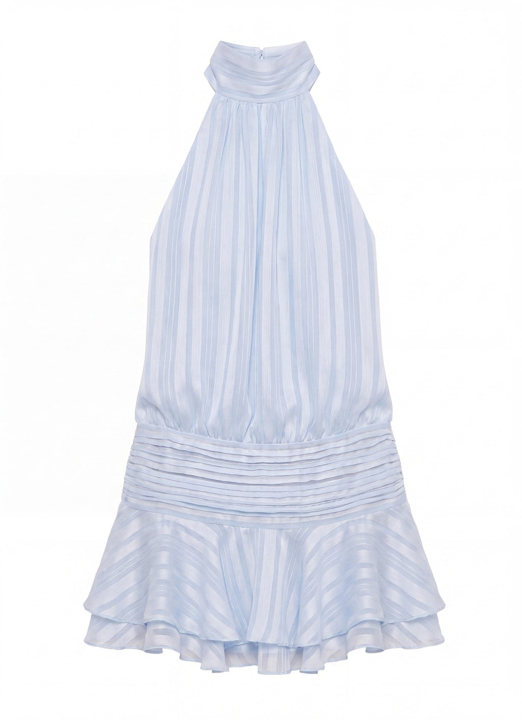 Isadora Women’s Halter Mini Dress | High Neck | Pleated Skirt with Ruffle | Open Back with Tie Detail