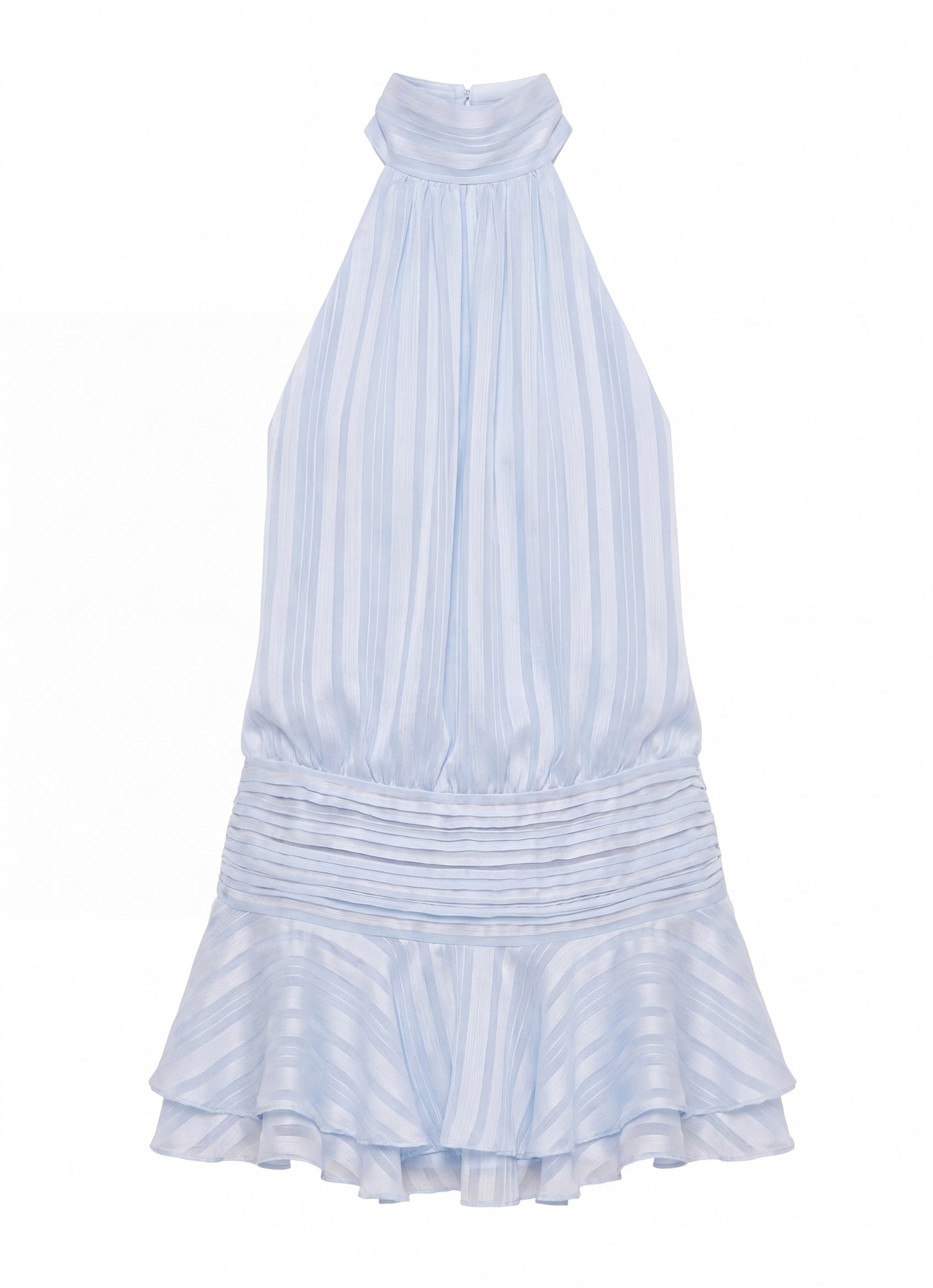 Isadora Women’s Halter Mini Dress | High Neck | Pleated Skirt with Ruffle | Open Back with Tie Detail