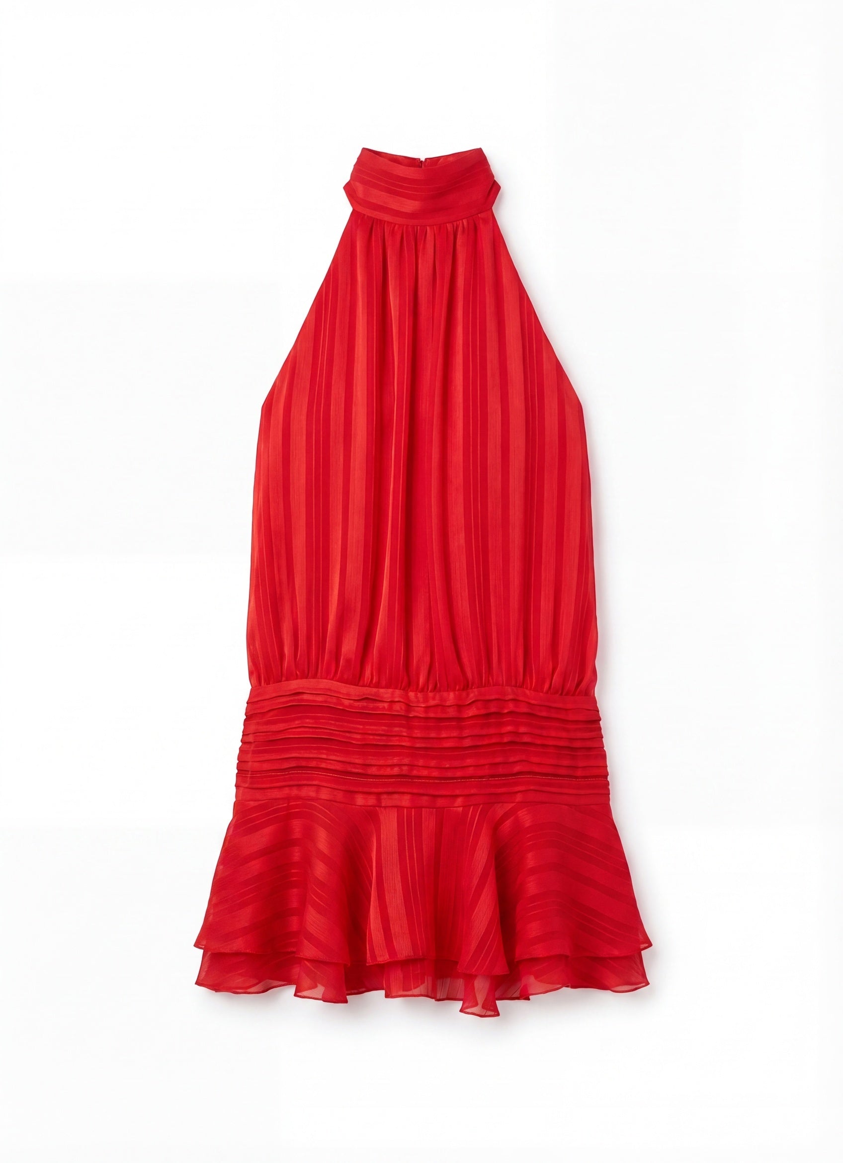 Isadora Women’s Halter Mini Dress | High Neck | Pleated Skirt with Ruffle | Open Back with Tie Detail