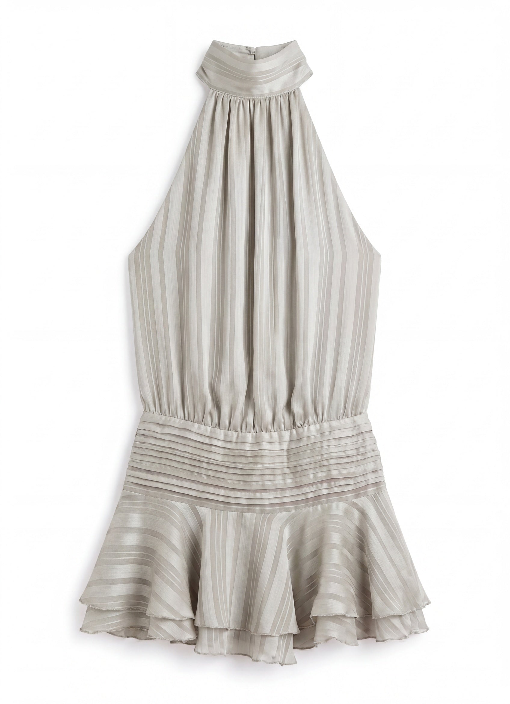 Isadora Women’s Halter Mini Dress | High Neck | Pleated Skirt with Ruffle | Open Back with Tie Detail