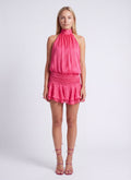 Isadora Women’s Halter Mini Dress | High Neck | Pleated Skirt with Ruffle | Open Back with Tie Detail