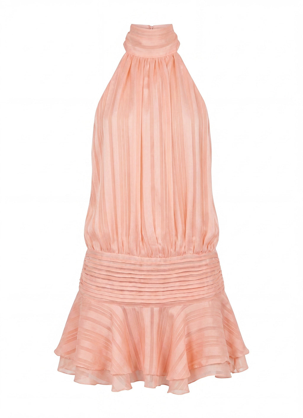 Isadora Women’s Halter Mini Dress | High Neck | Pleated Skirt with Ruffle | Open Back with Tie Detail
