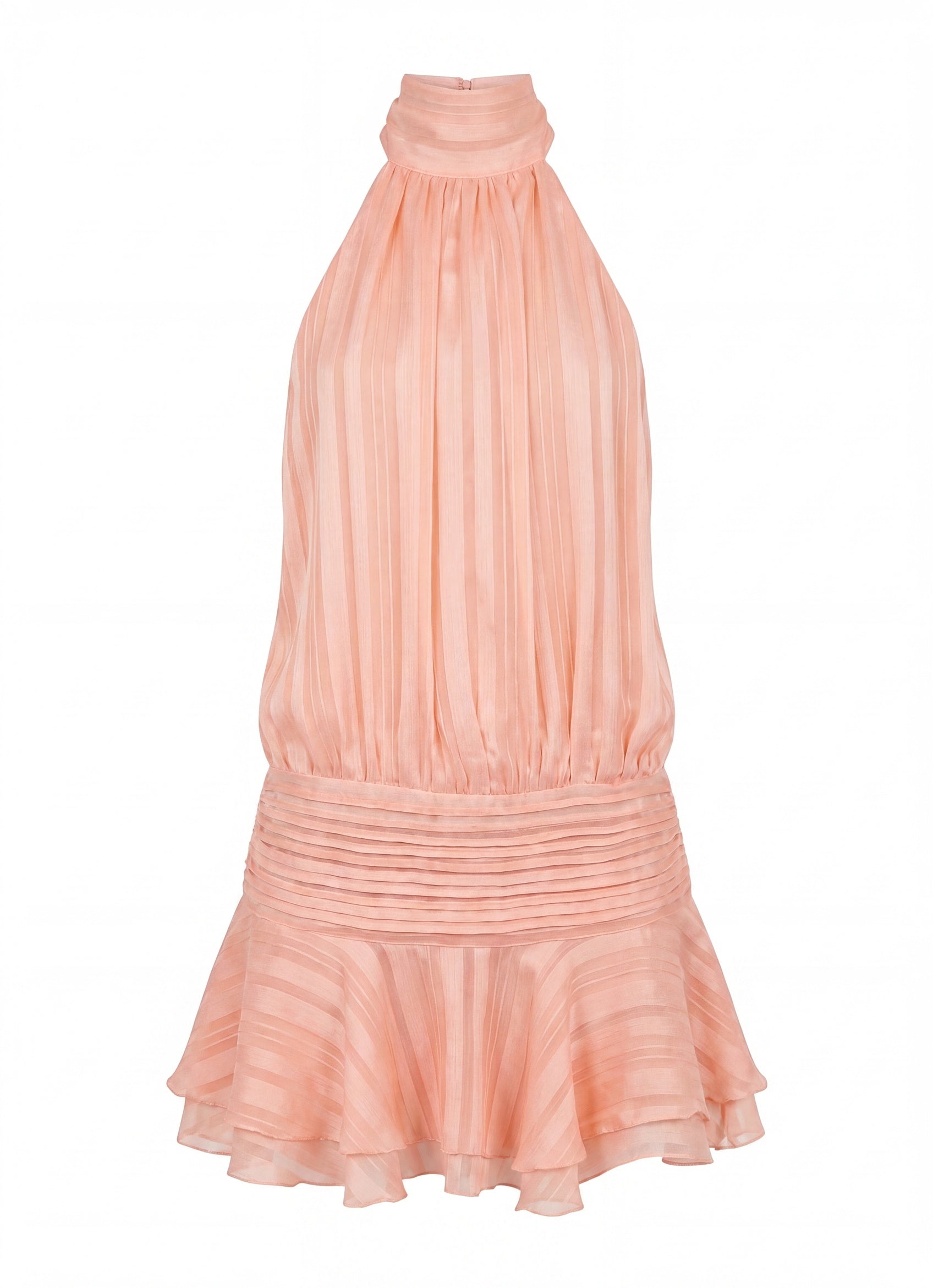 Isadora Women’s Halter Mini Dress | High Neck | Pleated Skirt with Ruffle | Open Back with Tie Detail