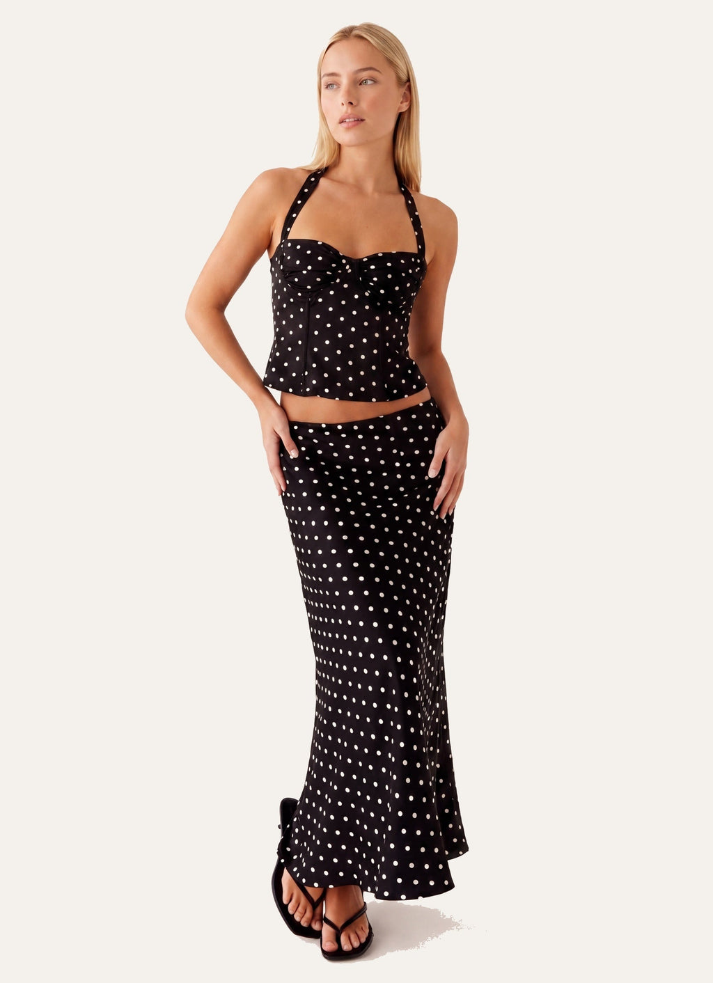 Women’s Halter Corset-Style Top | Polka Dot Print | Ruched Bustier with Neck Tie Detail