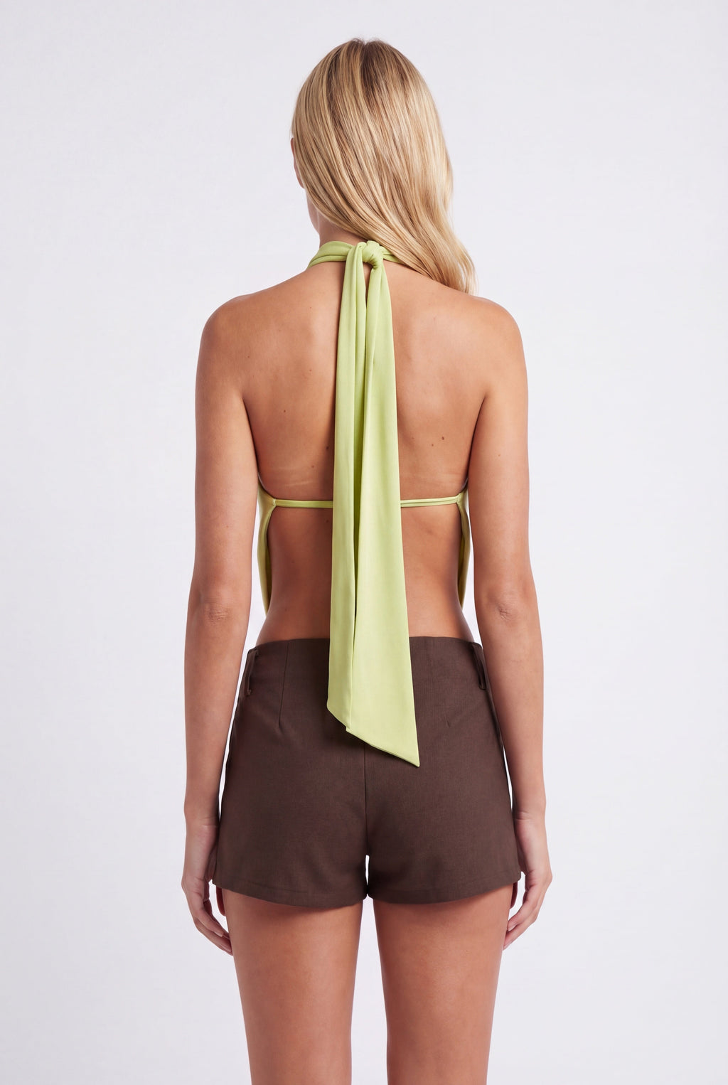 Women’s Halter Crop Top | Draped | Keyhole Neckline | Floral Corsage Detail | Sleeveless