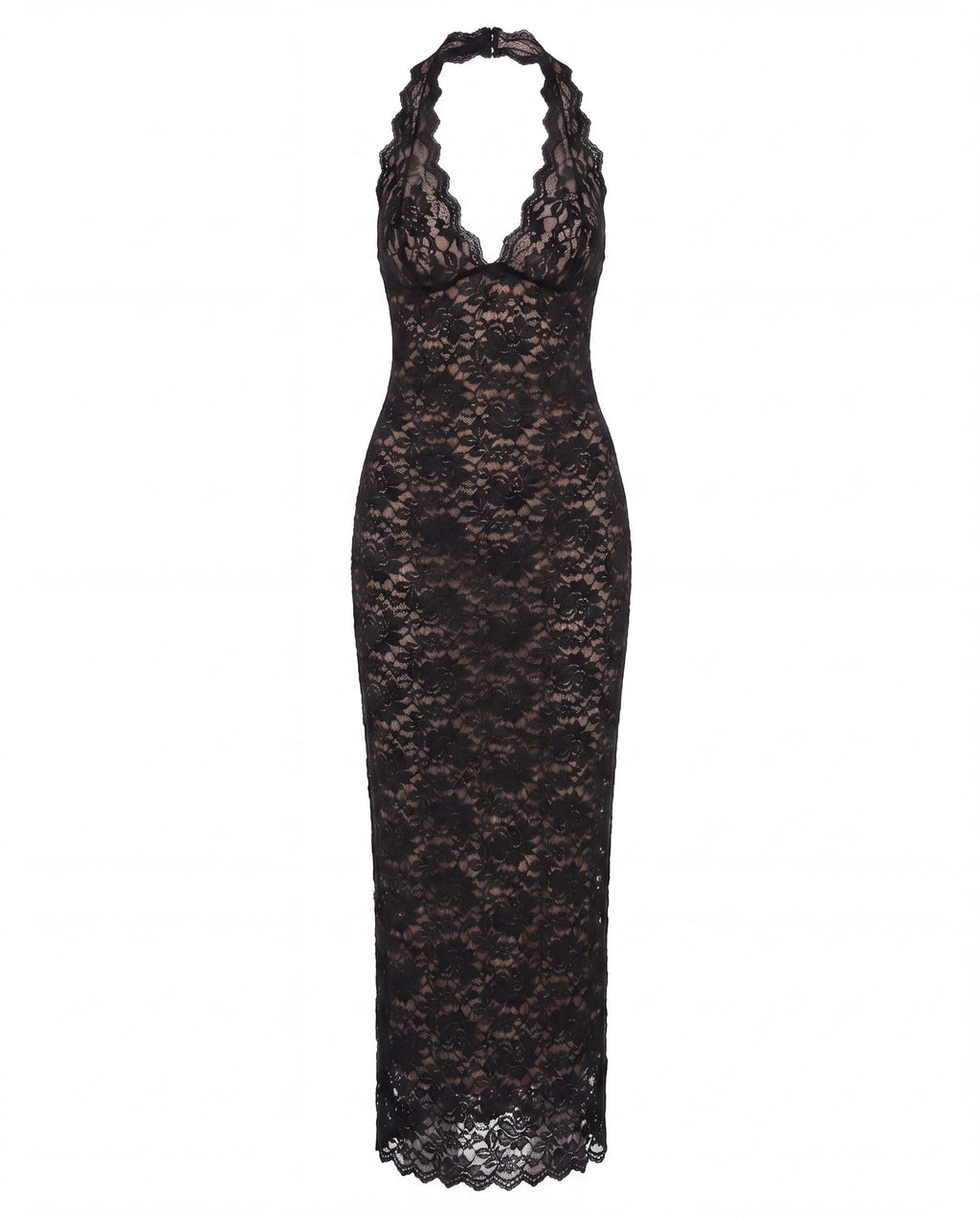 Nynke Women’s Dress | Maxi Length | Halter Neck with Lace Look and Back Slit