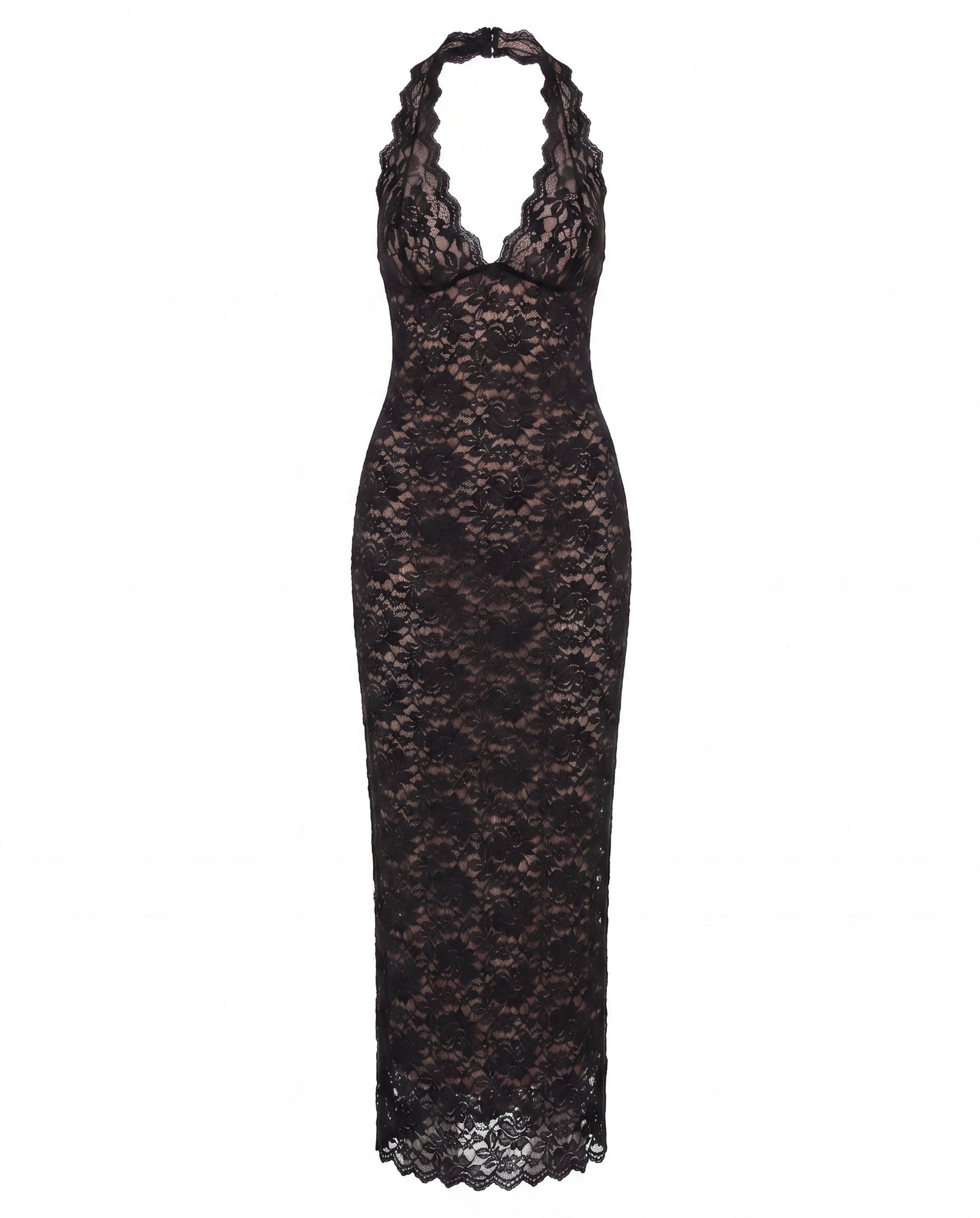Nynke Women’s Dress | Maxi Length | Halter Neck with Lace Look and Back Slit