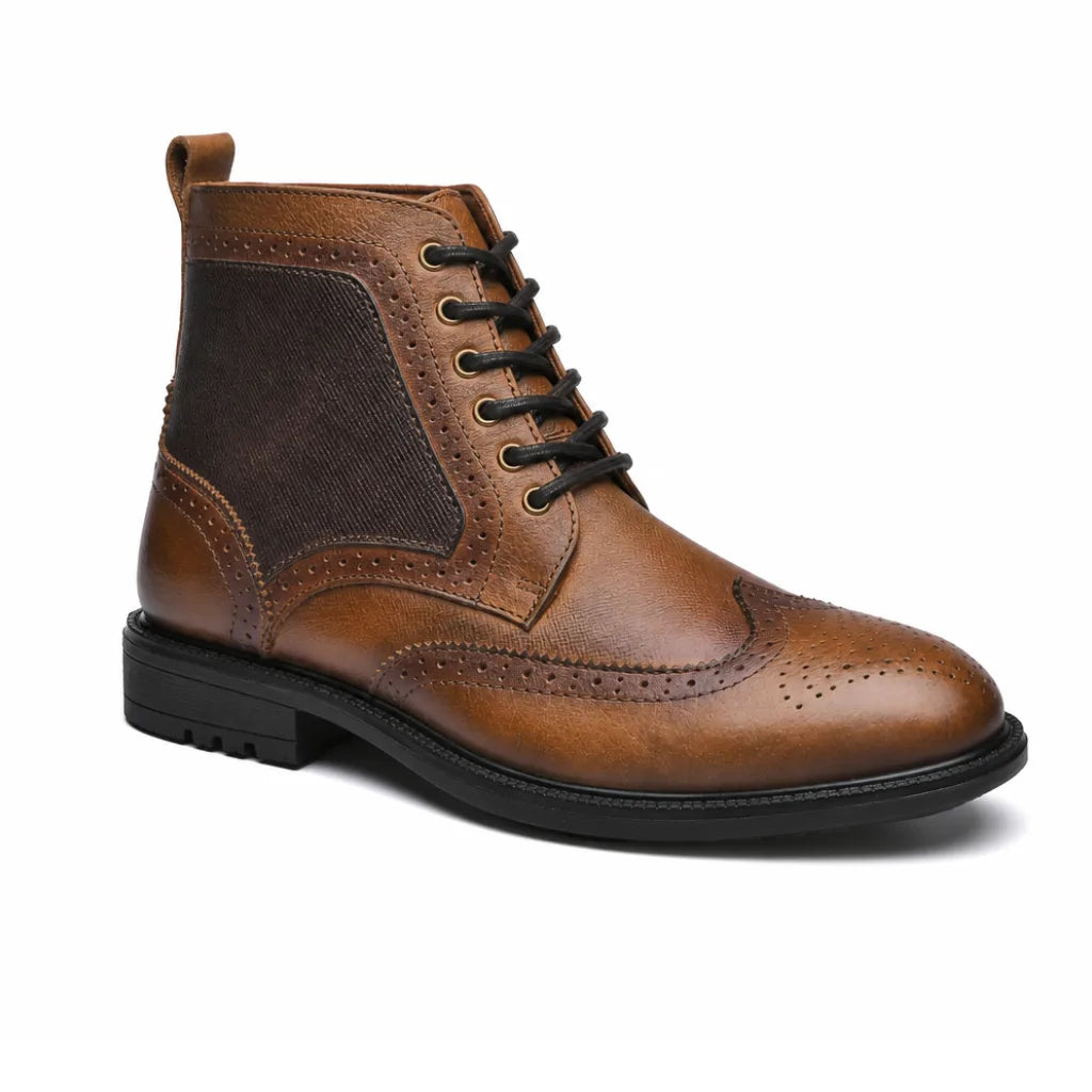 Burnished Wingtip Leather Boots