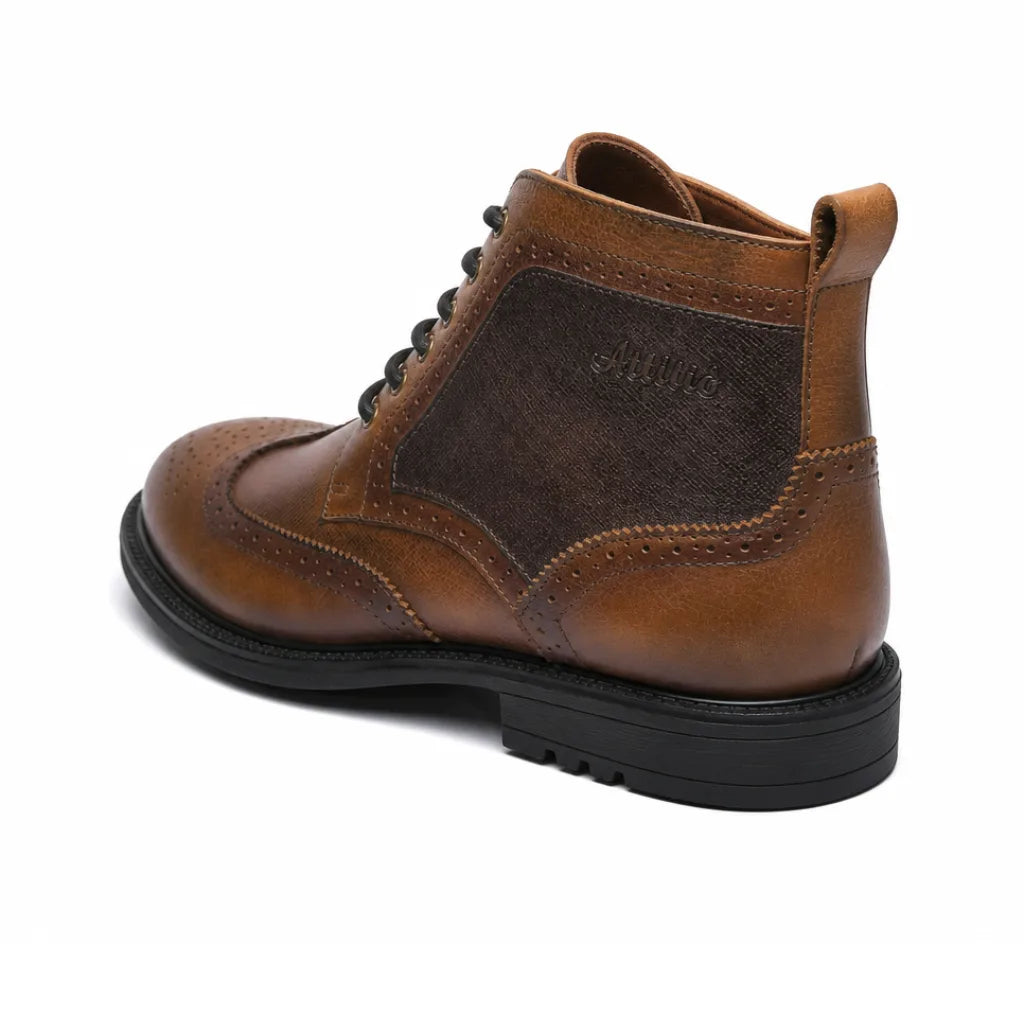 Burnished Wingtip Leather Boots