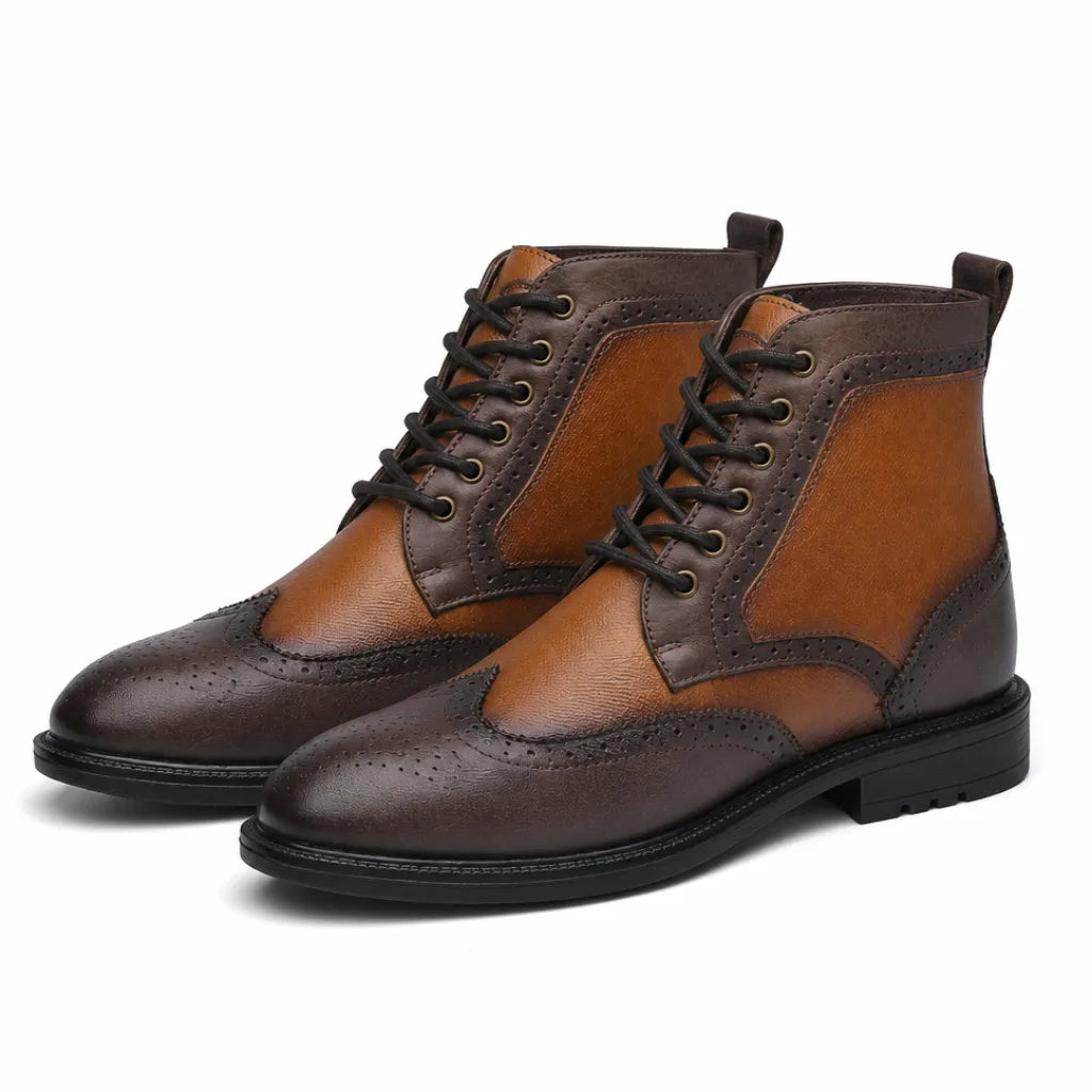 Burnished Wingtip Leather Boots