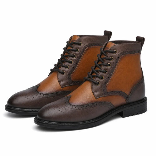 Burnished Wingtip Leather Boots