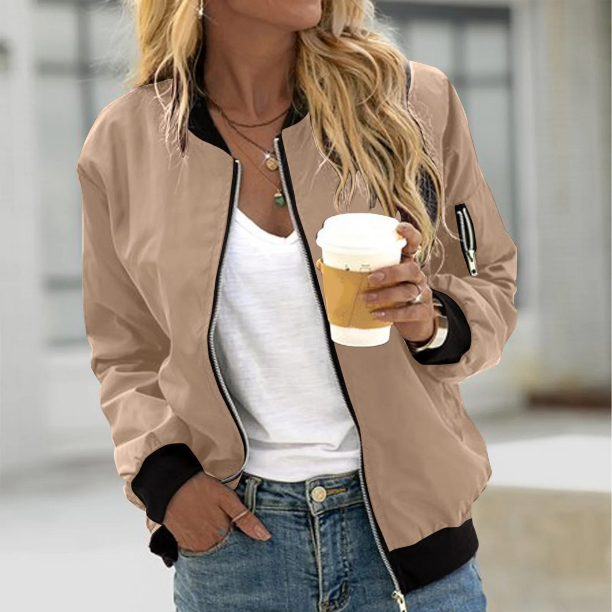 Livia | Women's Casual Crew Neck Bomber Jacket