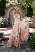 Orella | Pink Floral Maxi Dress with Pearl Detail and Slit
