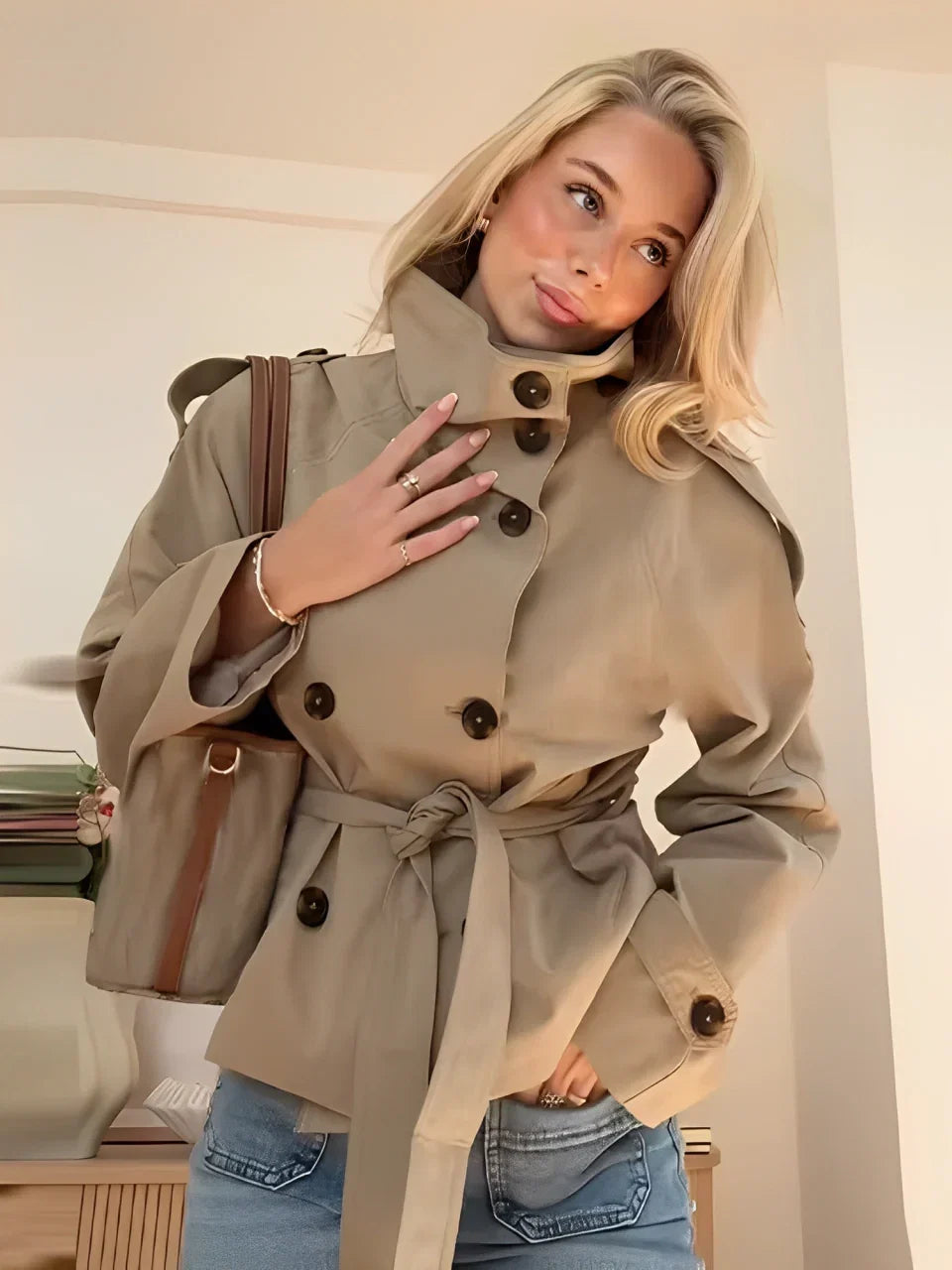 Sira™ | Stylish Cropped Trench Coat