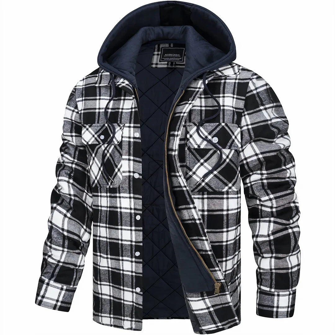 Men's Checked Lined Hooded Winter Jacket