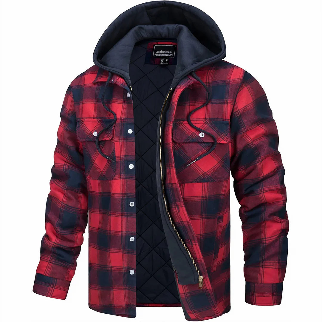 Men's Checked Lined Hooded Winter Jacket