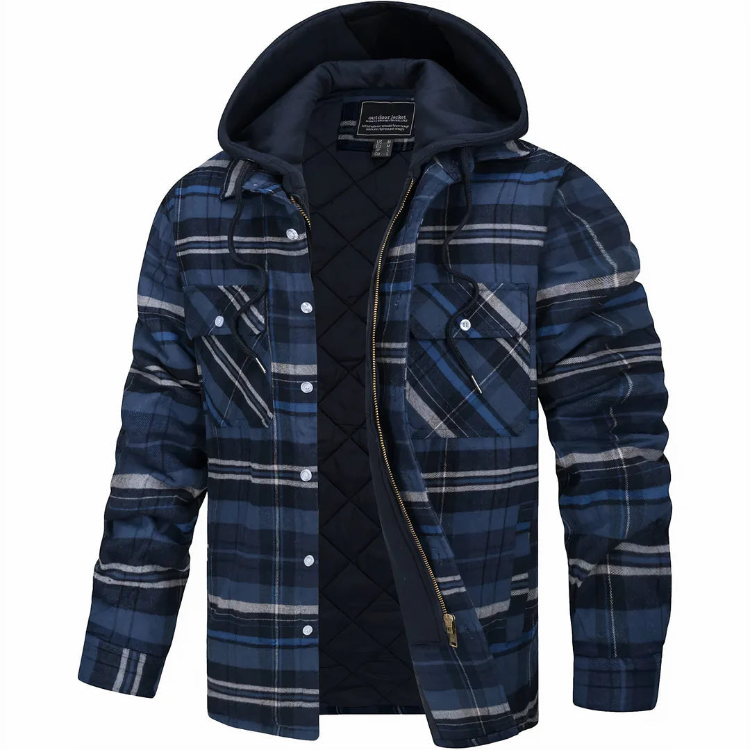 Men's Checked Lined Hooded Winter Jacket